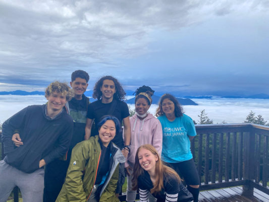 Juan (Colombia / UWC ISAK Japan Class of 2017) with a group of friends hiking Mount Fuji (Japan) as an Outdoor Education leader 