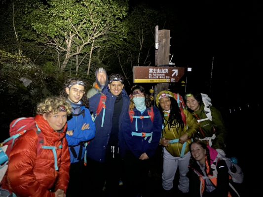 Juan (Colombia / UWC ISAK Japan Class of 2017) hiking Mont Fuji (Japan) in the night as an Outdoor Education Leader