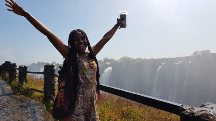 Cararise (Zambia / Class of 2021) in front of Victoria Falls