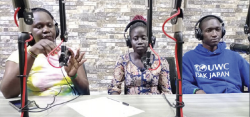 Obede speaking on the radio in South Sudan